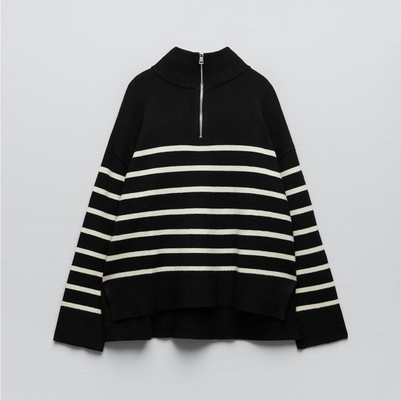 Zara 1/4 Zip Striped Sweater - Picture 1 of 5